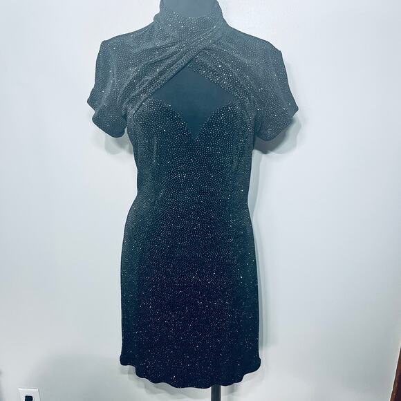 VTG Night Way Collections Dress 90s Black Silver Whimsygoth Goth Evening Party 6 - Picture 1 of 7